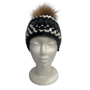 Bula Winter Hat Knit Beanie with Pom Pom Black White Warm Cozy
